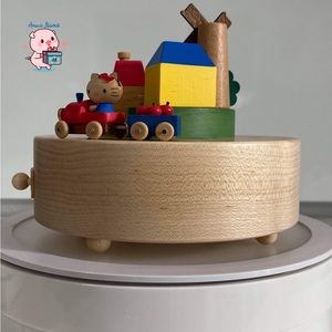 Hello Kitty Wood Tiny Train Farm House Music Box